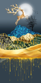 轻奢装饰画 月夜麋鹿