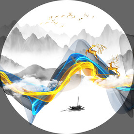 轻奢装饰画 山水麋鹿弧线