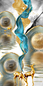 轻奢装饰画 树轮 山水画麋鹿