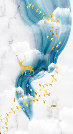 轻奢装饰画 弧线 山水画麋鹿