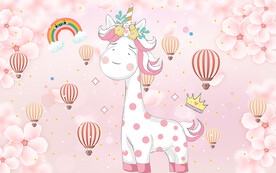 可爱卡通热气球独角兽儿童房背景