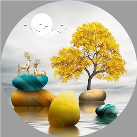 轻奢装饰画 山水石头 麋鹿