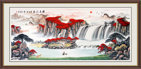 旭日东升 山水画 