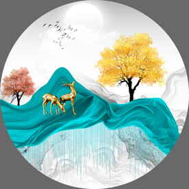 轻奢装饰画 山水飘带麋鹿