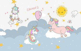 可爱卡通独角兽儿童房背景墙