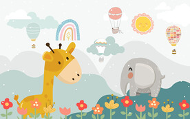 可爱卡通长颈鹿大象儿童房背景墙