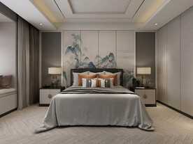新中式卧室背景效果图