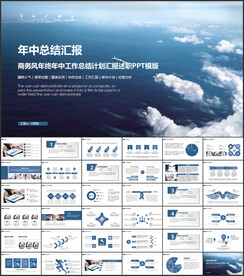 蓝色年中工作总结汇报会议PPT