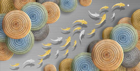 轻奢装饰画 轮盘 金鱼