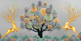 轻奢装饰画 树轮盘 麋鹿