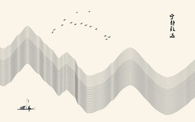 中式古风抽象线条意境山水画背景
