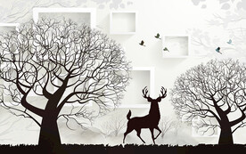 抽象麋鹿大树背景墙