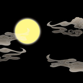 云雾月亮装饰元素
