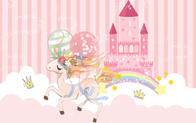 可爱卡通独角兽彩虹儿童房背景墙