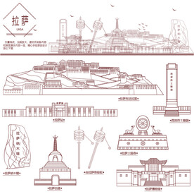 拉萨地标建筑线描