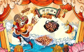 羊肉串国潮美食餐饮背景墙