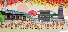 古代韩国民俗餐饮背景墙壁画