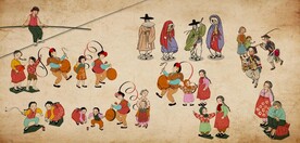 古代韩国民俗餐饮背景墙壁画