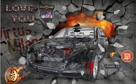 3D墙洞汽车背景墙壁画