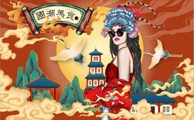 时尚京剧美女国潮美食背景墙