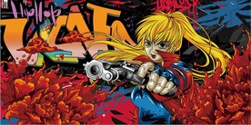 LOVE美女枪手街头涂鸦背景墙