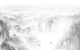 别墅 背景中式山水 tif分层