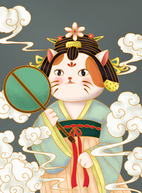 汉服猫咪 掐死廊坊画 原创可爱