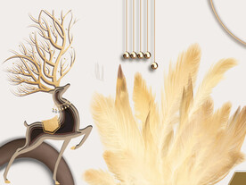 轻奢装饰画 羽毛 麋鹿