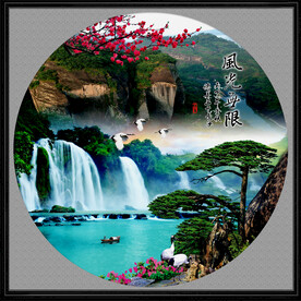 圆形山水瀑布