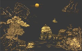 新中式金色山水风景玄关背景墙