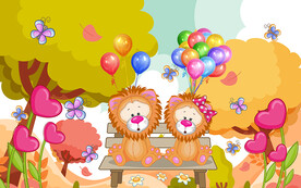 可爱卡通小狮子气球儿童房背景墙