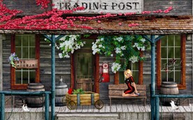 复古欧美风街景建筑酒吧背景墙