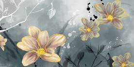 轻奢装饰画 三联画 黄色花朵