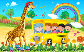 可爱卡通长颈鹿轮滑儿童房背景墙