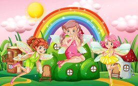 蘑菇小屋蝴蝶精灵儿童房背景墙