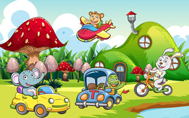 可爱小兔子和朋友儿童房背景墙