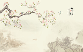 工笔花鸟背景墙装饰画