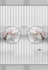 高清分层水墨山水移门图案