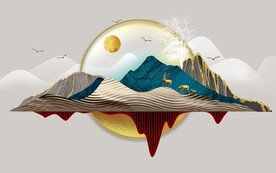 3D立体浮雕山水麋鹿电视背景墙