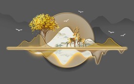 新中式浮雕山水发光背景墙