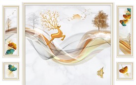 新中式抽象线条背景墙