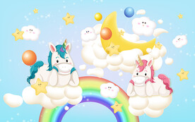 可爱卡通独角兽儿童房背景墙