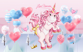 小清新气球独角兽儿童房背景墙