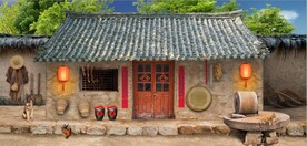 复古80后90后农村民居背景墙