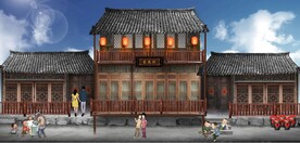 江南民居建筑餐饮背景墙