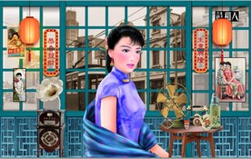 民国风老上海风情背景墙壁画