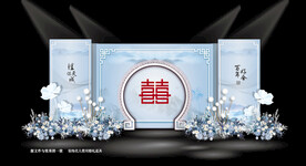 蓝色中式婚礼舞台