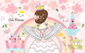 可爱卡通小公主城堡儿童房背景墙