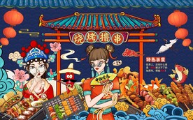 烧烤撸串背景墙图片