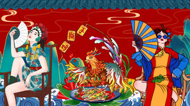 工装国潮手撕鸡背景